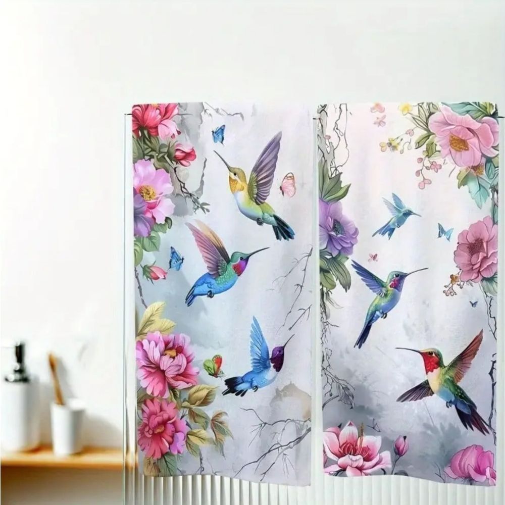 Set of 2 Hummingbird Butterfly Bathroom Kitchen Decorative Towels 18" x 26"